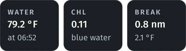Catch details: water temperature, chlorophyll and depth.