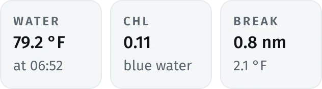 Catch details: water temperature, chlorophyll and depth.