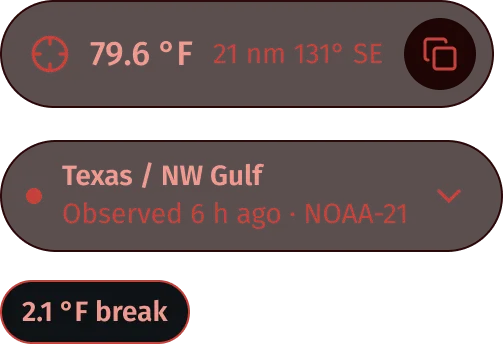 The readout, status pill and a break label in Night mode red.