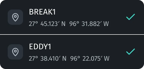 Two saved spots ready to export as GPX.